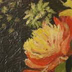 Bloemen In Vaas Stilleven Schilderij Olie Op Doek Ingelijst Gesigneerd thumbnail 8