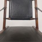 Opvouwbare Officiersstoel Van Leer En Teak In Koloniale Stijl thumbnail 7