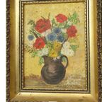 Oud Amateur Schilderij Bloemen Gouden Barok Lijst Bleyaert 28X23Cm thumbnail 10