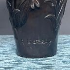 Paar Art Nouveau Vazen ​​Van Massief Brons. Gesigneerd A.Moreau. thumbnail 6