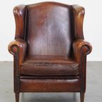 Comfortabele Vintage Engelse Stijl Schapenleren Oorfauteuil Met Een Zeer Mooie Kleurstelling thumbnail 3