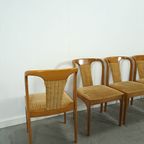 6X Teakhouten Eetkamerstoelen Met Stoffen Bekleding thumbnail 9