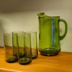 Vintage Karaf Waterkan Waterglazen Glazen Lime Groen Green Glazen thumbnail 5