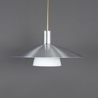 Belid Deense Hanglamp Zilver Met Melkglas, 1980S thumbnail 2