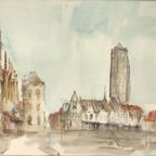 Niet Gesigneerd - Aquarel - Veurne Markt thumbnail 2