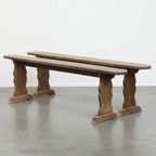 Geweldige Set Van 2 Antieke Franse Banken Voor Aan De Eettafel Met Een Prachtig Patina thumbnail 12