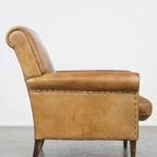 Comfortabele En Stijlvolle Vintage Schapenleren Fauteuil/armchair Met Rechte Vormen thumbnail 10