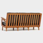 Vintage Lounge Bank Met Eiken Frame En Zwart Leer, 1960s thumbnail 6