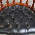 Mooie Donkerblauwe Rundleren Chesterfield Bureaustoel Draai, Swift En Tilt Functies thumbnail 7