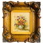 Vintage Handgeschilderd Mini Schilderijtje Olieverf Bloemen Barok thumbnail 5