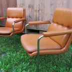 4 Vintage Cognac Leren Lounge Stoelen Artifort Geoffrey Harcourt thumbnail 8