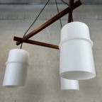 Vintage ‘Japandi’ Hanglamp Teak En Opaline thumbnail 3