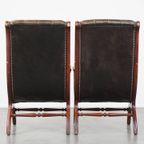 Set Van 2 Sierlijke En Karaktervolle Groene Vintage Rundleren Engelse Chesterfield Fauteuils thumbnail 4