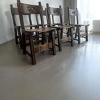 Set Van 6 Vintage Brutalist Eetkamerstoelen/ Spaanse Stoelen thumbnail 9