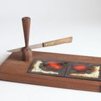 Ceramic Tile And Teak Cheese Serving Set, 1950S. thumbnail 5