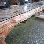 Unieke Teakhouten Drijfhouten Sidetable Wandtafel, Met Glasp thumbnail 5