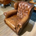 Stoere Industriële Vintage Cognac Chesterfield Lounge Fauteuil thumbnail 9