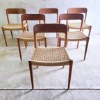 Set Van Zes Model 75 Stoelen In Teak Van N.o. Moller thumbnail 1