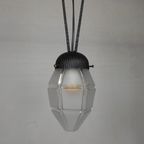 Art Deco Hanglamp Met Zeshoekige Glazen Kap, Jaren 30 thumbnail 11