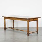 Prachtige Antieke Franse Boeren Eettafel Van Eikenhout Met 2 Lades En Originele Details thumbnail 17