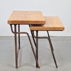 2 Brutalist Bijzettafel Nesting Tables Mimiset Eiken Metaal thumbnail 6