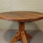 Vintage Wabi Sabi Massief Eikenhout Eettafel, Rond thumbnail 8