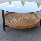 Vintage Glas En Riet Design Salontafel, Rond thumbnail 4