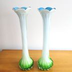 2 - Set Soliflore Één Bloemsvazen In Opaline Glas Groen/Wit/Blauw, Italie 1950-1974 thumbnail 4