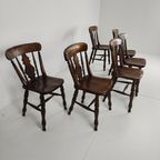 Set Van 6 Engelse Antieke Boerderij Eetkamerstoelen - 19E-Eeuwse Bullseye-Rug thumbnail 9