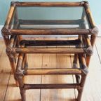 Vintage Bamboe Nesting Tables Rookglas thumbnail 2