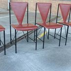 Set Van 4 Vintage Postmodern Leren Eetkamerstoelen thumbnail 3