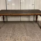 Franse Boeren Eettafel. L 210cm. Oud Grenen. 6-8 Persoons. thumbnail 4