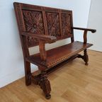 Antieke, Vintage Walnoot Houten Kerkbank, Halbank, Bank thumbnail 7