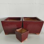 Set Vintage Bloempotten Keramiek Bordeauxrood thumbnail 2
