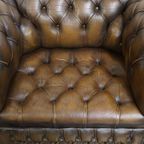 Mooie Vintage Engelse Rundleren Chesterfield Button Seat Fauteuil thumbnail 3