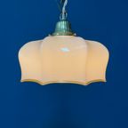 Vintage Beige Glazen Hanglamp Met Messing Armatuur thumbnail 3