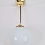 Vintage Art Deco Bol Hanglamp Schoollamp Messing Stang ‘50 thumbnail 7