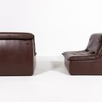 Pair Of Vintage Italian Design Brown Leather Lounge Chairs / Fauteuils , 1980’S thumbnail 3