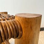 French Stool In Solid Elm And Rattan, 1950 thumbnail 4