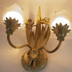 Ls Italy - Vintage Wandlamp - Metalen Goudkleurige Bloemen Met Korenaren - 1970'S thumbnail 4