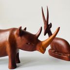 Teak Houten Neushoorn En Antilope. Teak Dieren. Teak Houten Dieren. thumbnail 5