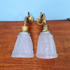 Paar Art Deco Schansen In Brons En Gesatineerd Glas, 1920 thumbnail 3