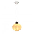 Vintage Hanglamp Met Witte Geribbelde Glazen Bol, Jaren 60 thumbnail 2