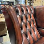 2 X Engelse Xl Chesterfield Oorfauteuils In Darkrust / Rood Bruin Leer Georgian thumbnail 5