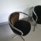 3 X Mid Century Tube Frame Chairs ( Turnable ) Corduroy Upholstery. thumbnail 3