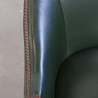 Charmante Groene Rundleren En Houten Bijzet/ Eetkamer/ Bureaustoel In Engelse Stijl thumbnail 8