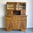 Duitse Art Deco Keukenkast Vintage Buffet Vitrinekast thumbnail 2