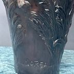 Paar Art Nouveau Vazen ​​Van Massief Brons. Gesigneerd A.Moreau. thumbnail 8