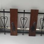 Vintage Wandkapstok Hout Metaal 4 Haken thumbnail 4