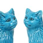 Koppel Blauw Geglazuurde Poezen Beelden Chinees Keramiek thumbnail 9